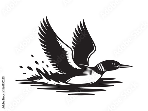 Flying Loon Water vector silhouette. Duck or loon vector icon design. vector illustration