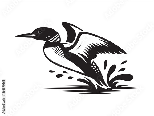 Flying Loon Water vector silhouette. Duck or loon vector icon design. vector illustration