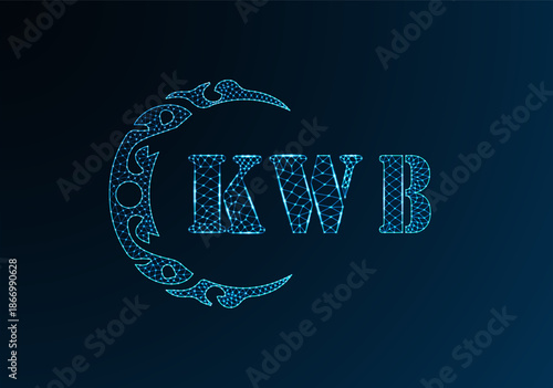 Low poly letter logo KWB design. KWB letter logo low poly vector design on blue color gradient background. KWB logo low poly design