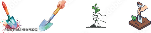 Hand plant shovel icon watercolor. Isometric of hand plant shovel vector icon for web design isolated on white background