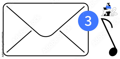 Email notification. Digital envelope with a notification badge unread messages. Email plays a key role in communication, productivity, and staying informed. For tech, digital platforms, messaging
