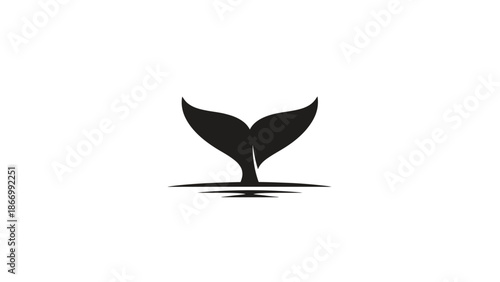Minimalist Whale Tail Silhouette Emerging from Water Surface.