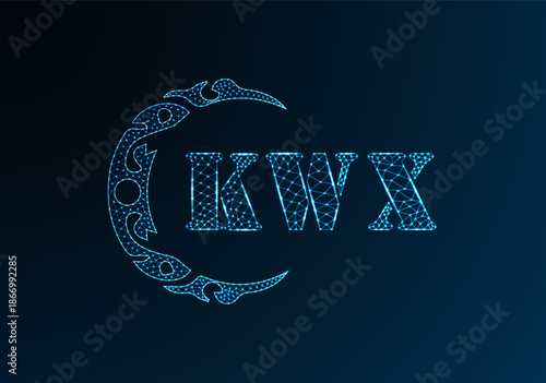 Low poly letter logo KWX design. KWX letter logo low poly vector design on blue color gradient background. KWX logo low poly design