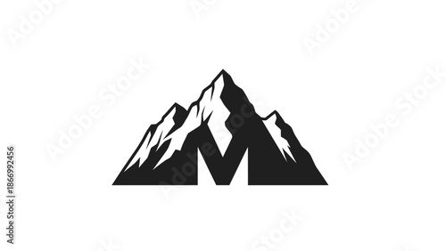 Monochromatic Mountain Peak Logo Design with Letter M.