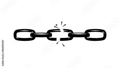 broken chain symbol, black isolated silhouette