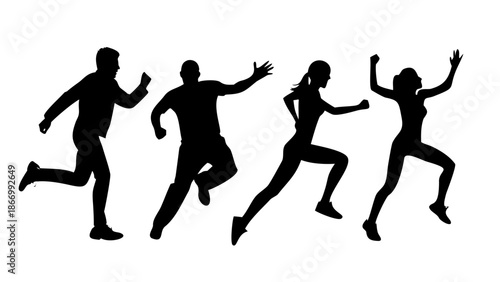 Silhouettes of people running