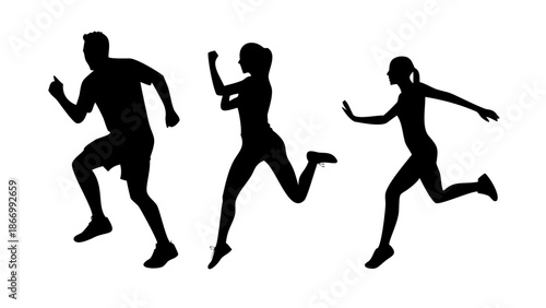 Silhouettes of runners