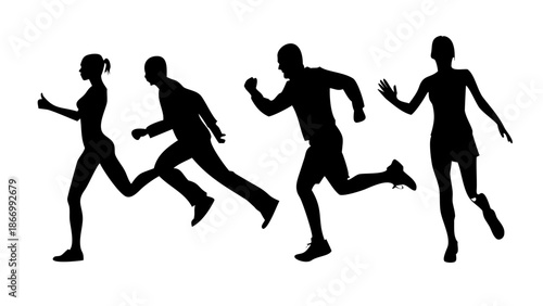 Silhouettes of runners
