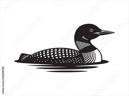 Loon Swimming  water silhouette vector. Duck loon silhouette vector illustration