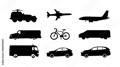 Various modes of transportation silhouettes