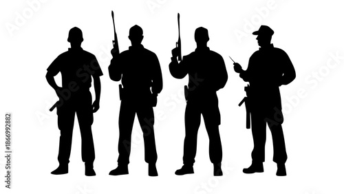 Silhouettes of armed guards