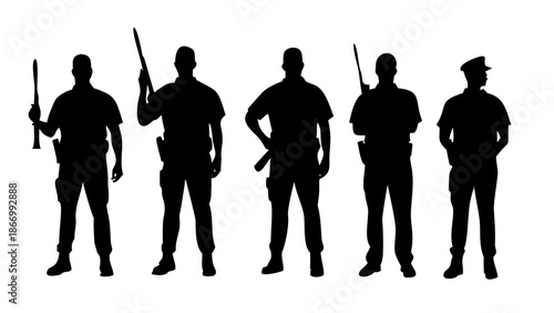 Silhouettes of armed figures