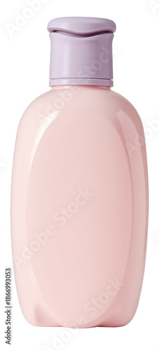 pink bottle of lotion on white background