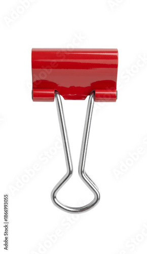 Red Binder Clip on White Background