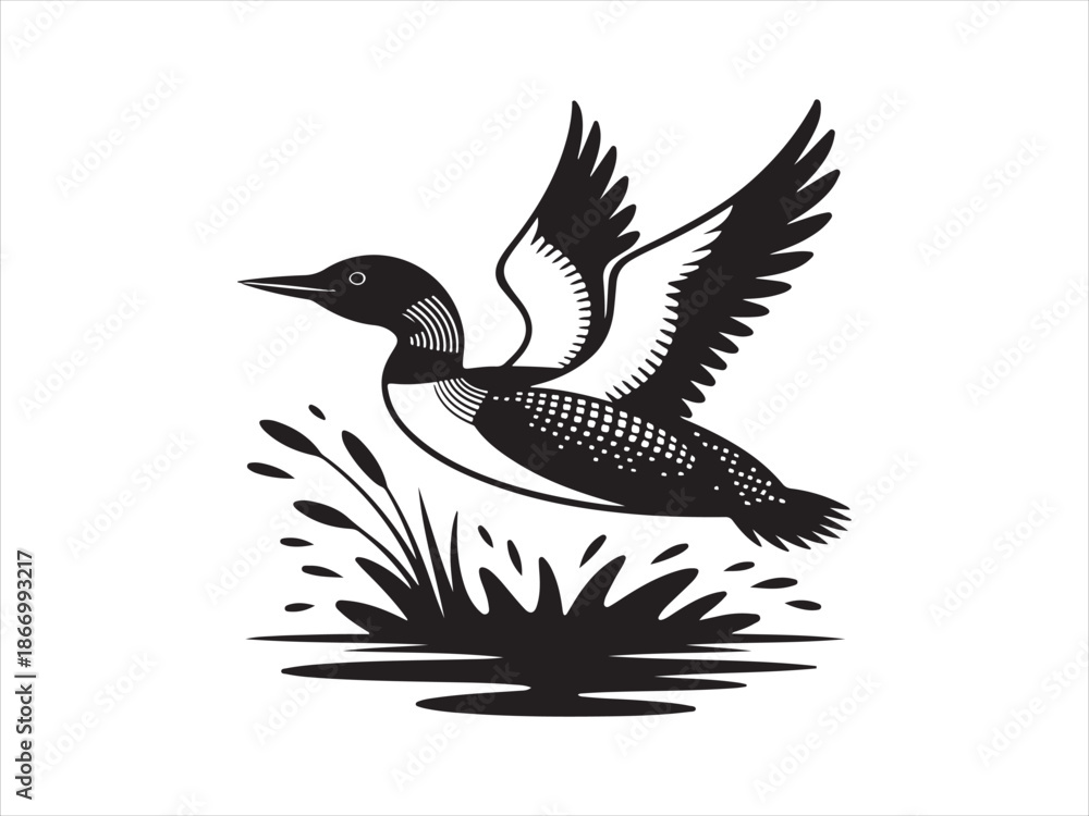 Fototapeta premium Vector bird loon fly wildlife animal drawing icon silhouette