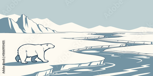 Polar bear in arctic landscape