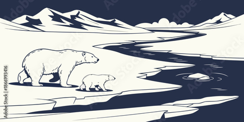 Polar bears in the arctic landscape