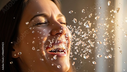 Woman Enjoying Sparkling Water Refreshment.