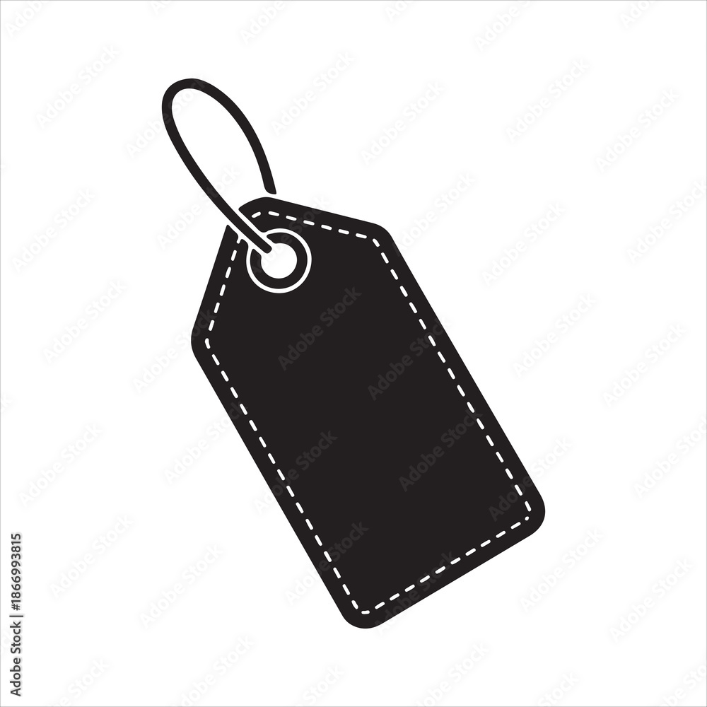 Fototapeta premium Price tag icon, Price Tag Icon Black Vector silhouette. Minimalist black tag with loop for labels or pricing 