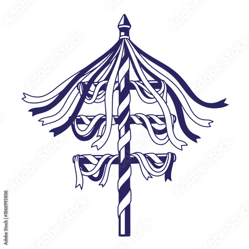 maypole with ribbons and pole decorated for festival celebration in traditional european style