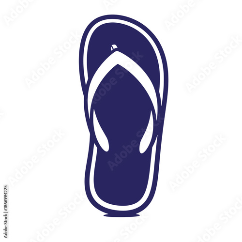 Navy blue flip flop with white straps and outline on transparent background