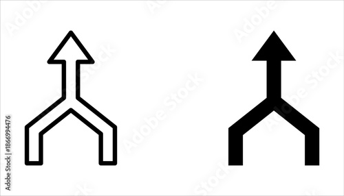 Merge arrow linear icon set. Upward arrow. Representing unity on white background