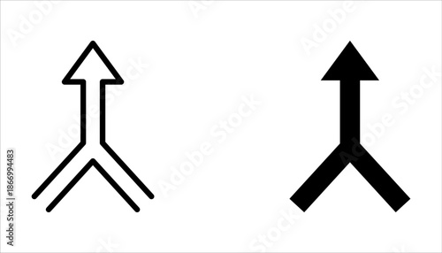Merge arrow linear icon set. Upward arrow. Representing unity on white background