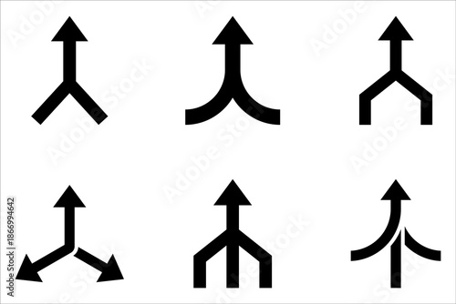Merge arrow linear icon set. Upward arrow. Representing unity on white background
