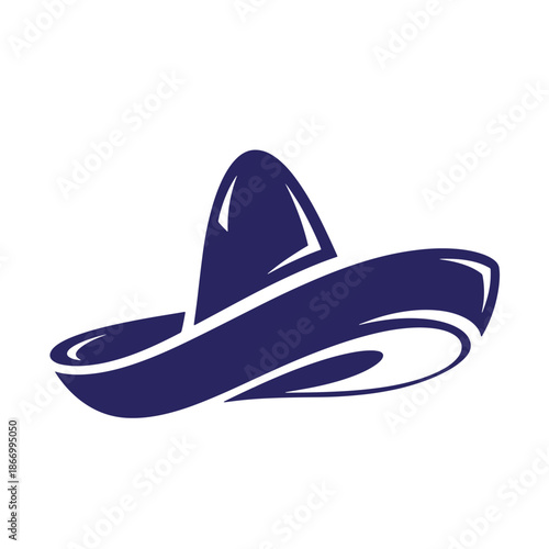Simple illustration of a navy blue sombrero on white background  traditional mexican hat