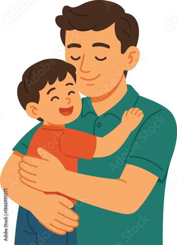 Heartwarming Illustration of a Father Hugging His Son Showing Love and Strong Family Bond Between Parent and Child