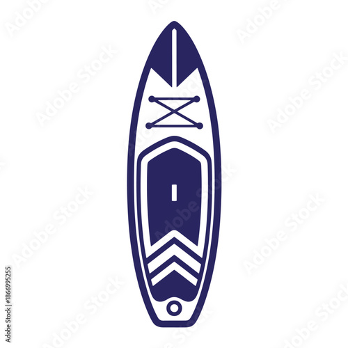 Stand up paddleboard SUP illustration in blue color isolated on white background for water sports and recreation activities