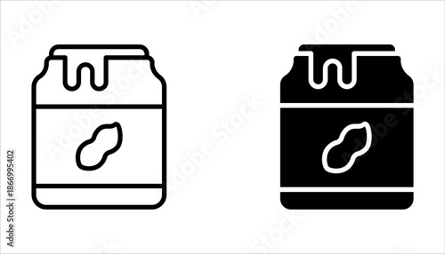 Peanut butter jar icon set. Creamy nutty food, spread. on white background