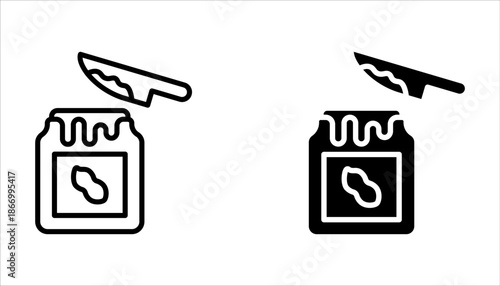 Peanut butter jar icon set. Creamy nutty food, spread. on white background