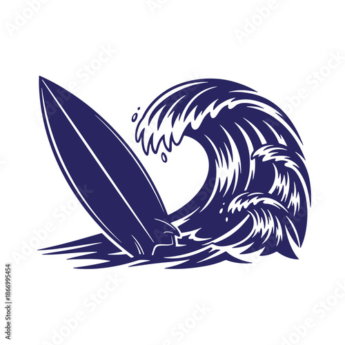 Surfboard riding a big ocean wave surfing motion sports action  surfing is an exciting water sport