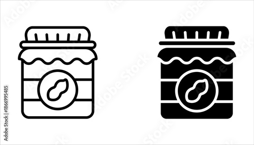 Peanut butter jar icon set. Creamy nutty food, spread. on white background