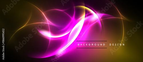 Abstract vibrant energy flows. Pink, yellow hues blend against dark backdrop. Modern design element for digital projects.