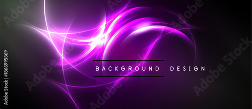 Abstract purple energy flows, dynamic curves, dark background. Modern design element for digital projects, presentations.