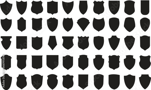 Set of security shield icons, security shields logotypes with check mark and padlock. Security shield symbols. Vector illustration