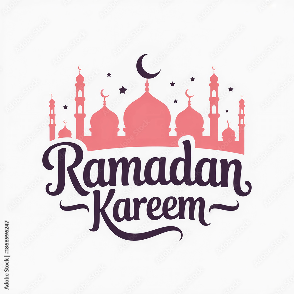 Obraz premium A Ramadan Kareem greeting card with a mosque and crescent moon