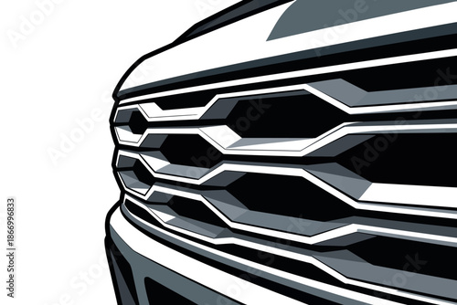 A close-up illustration of a car grill with a modern design