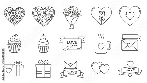 Kawaii Valentine's Day Doodle Collection: Hearts, Flowers, Gifts, and Love Icons Set