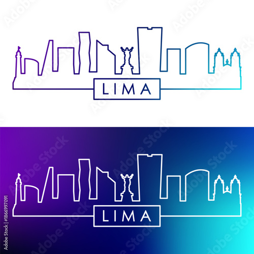 Lima skyline. Colorful linear style. Single line. Editable vector file.