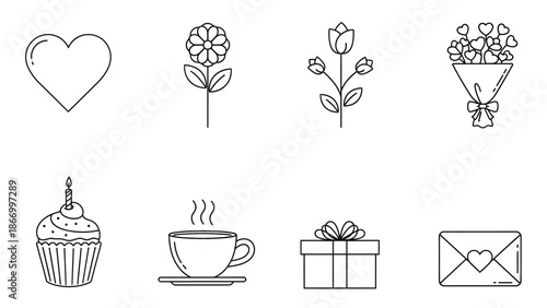 Kawaii Valentine's Day Doodle Collection: Hearts, Flowers, Gifts, and Love Icons Set