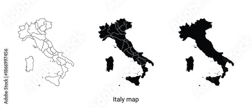 Three black and white illustrations of italy map