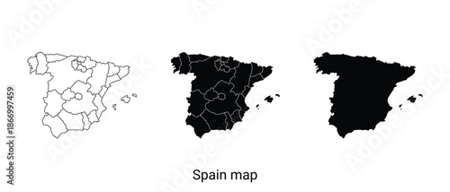 Three styles of spain map