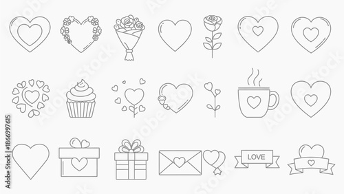 Kawaii Valentine's Day Doodle Collection: Hearts, Flowers, Gifts, and Love Icons Set