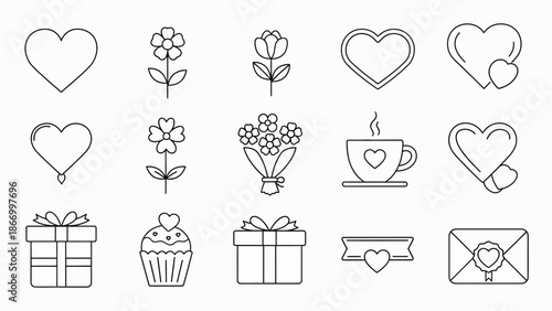 Kawaii Valentine's Day Doodle Collection: Hearts, Flowers, Gifts, and Love Icons Set