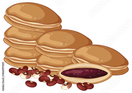 Stacked Dorayaki Pancakes with Red Bean Paste Filling