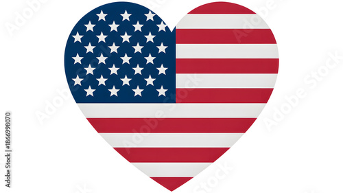 A symbolic representation of love for the usa with the american flag shaped as a heart isolated on transparent background