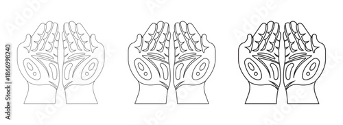 Praying Hands Line Art Set  Spiritual Gesture Icon